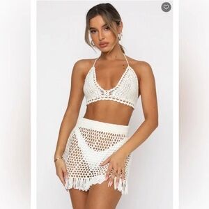 White Fox Boutique Crochet Top & Skirt Set